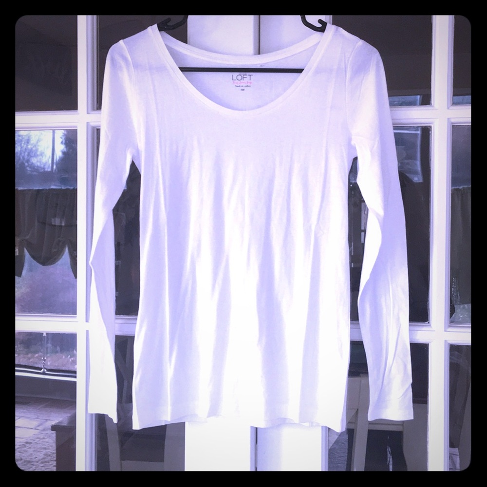 Ann Taylor LOFT long sleeve white t shirt top